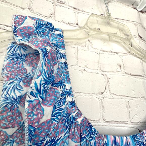 Simply Southern Wms M Blue Pineapple Print Cotton Midi Sun Dress Coastal Preppy - Picture 6 of 12